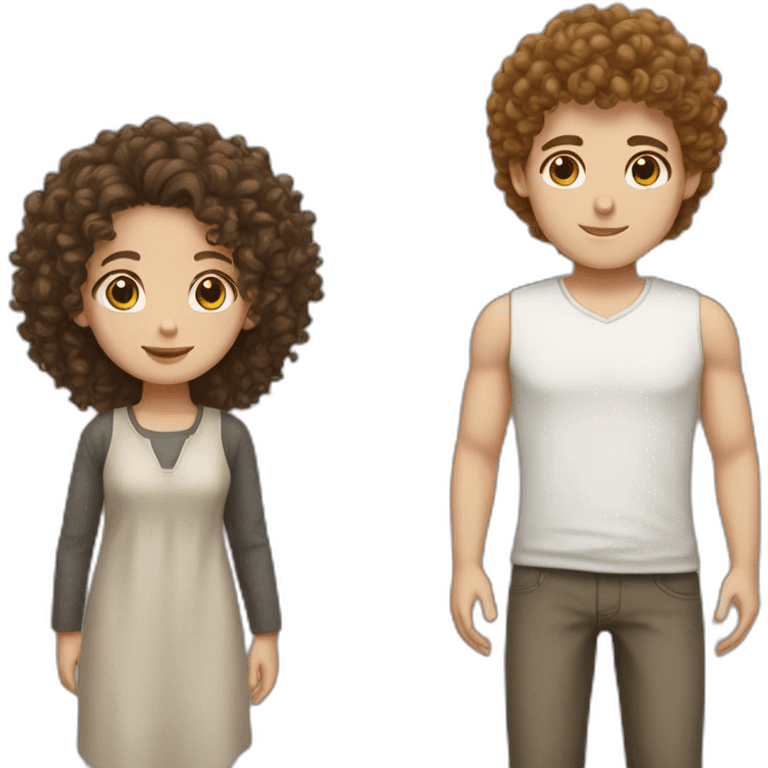 tall boy curly hair and short girl white skin brown hair emoji