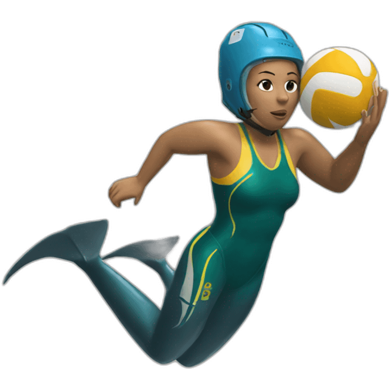 Underwater-rugby woman player, holding a ball, swiming downward, with fins and snorkel equipement emoji