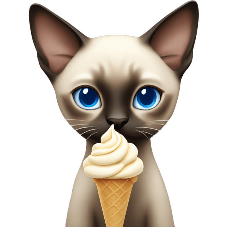 Siamese cat with blue eyes hug ice cream  emoji