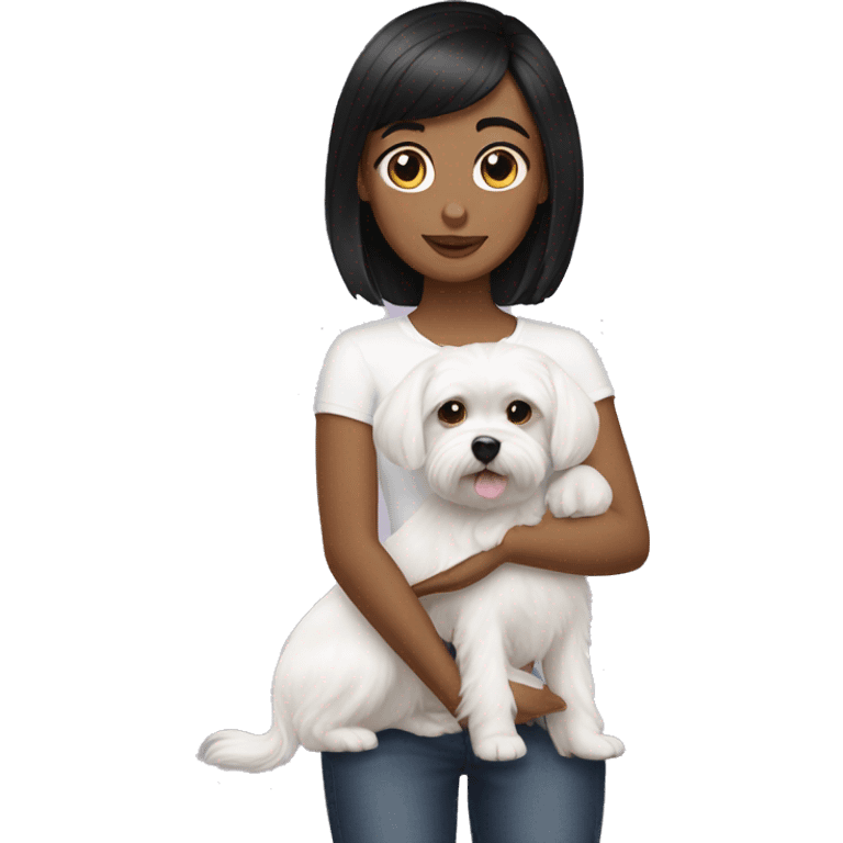 Girl black short hair with maltese dog  emoji