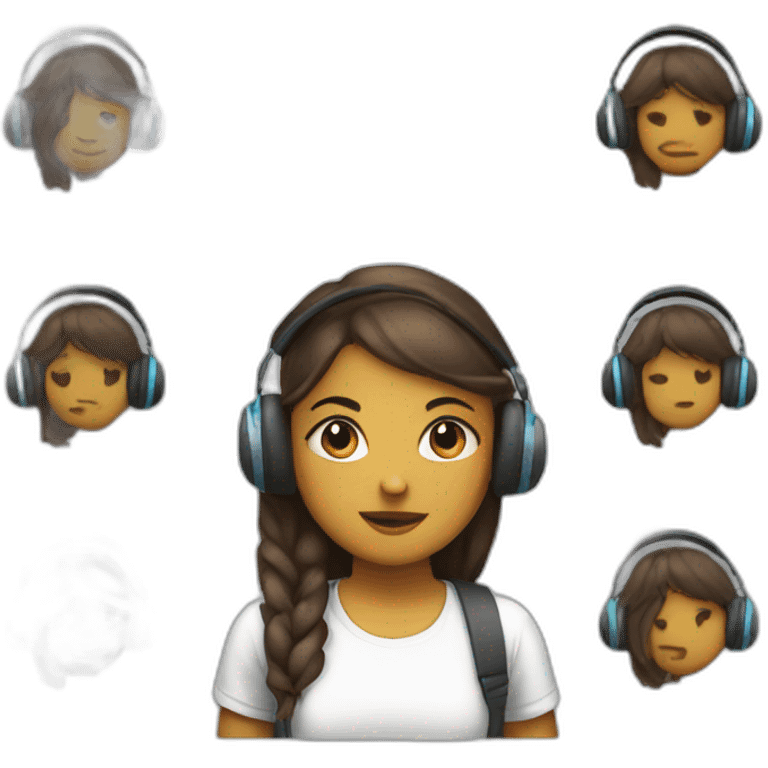 Girl with white shirt with headphones and bagpack emoji