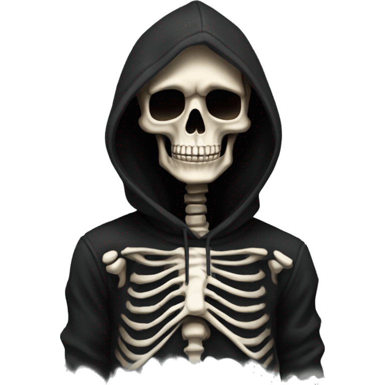 skeleton in a black hoodie and hes a tickster emoji