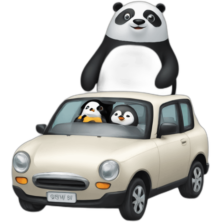 Panda and penguin in a car emoji