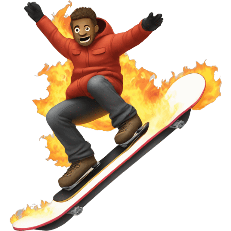 A man riding a burning snowboard  emoji