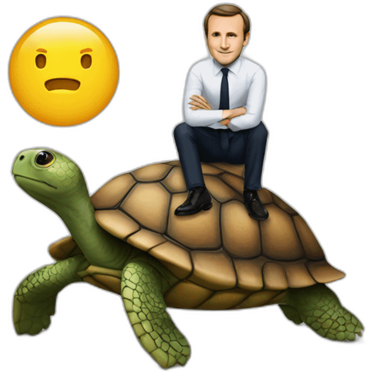 Macron on the back of a turtle emoji