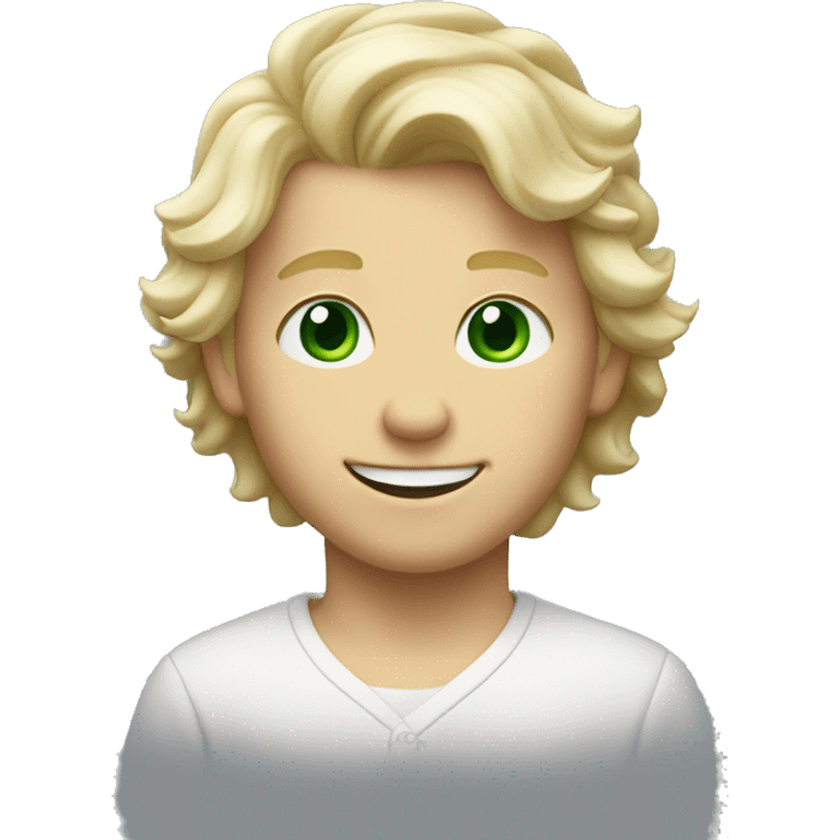 blonde boy with flowy hair dimples and green eyes emoji