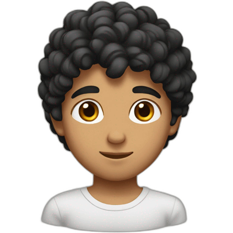 arab boy with curly black hair, uni-brow, and brown eyes emoji