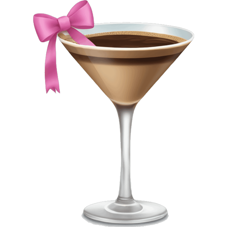 Espresso martini with a pink bow wrapped around the stem of the martini glass emoji