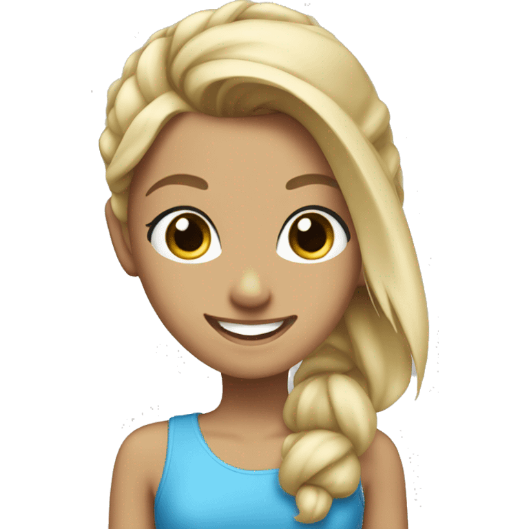 girl blonde blue eyes tan with a high ponytail smiling emoji