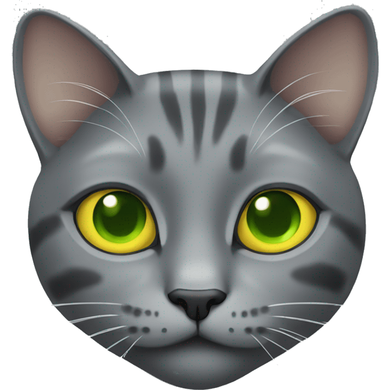 A grey cat with green-yellow eyes emoji