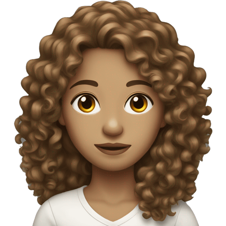 Long brown curly hair white skin emoji