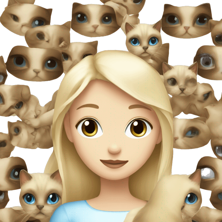 blonde girl with blue eyes petting a siamese cat emoji