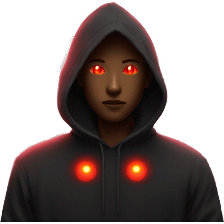 Red glow eyes, black hoody ,  emoji