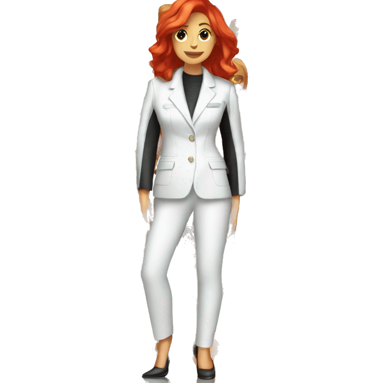 cosmetologist with red hair, long bob haircut, light, in a white jacket and white pants emoji