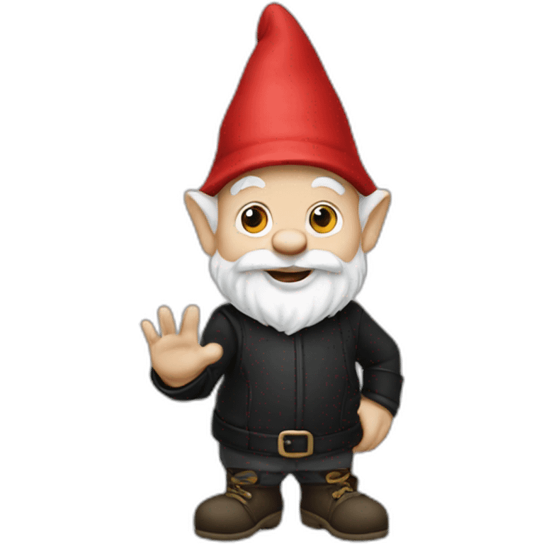 gnome waving hey in black clothing emoji