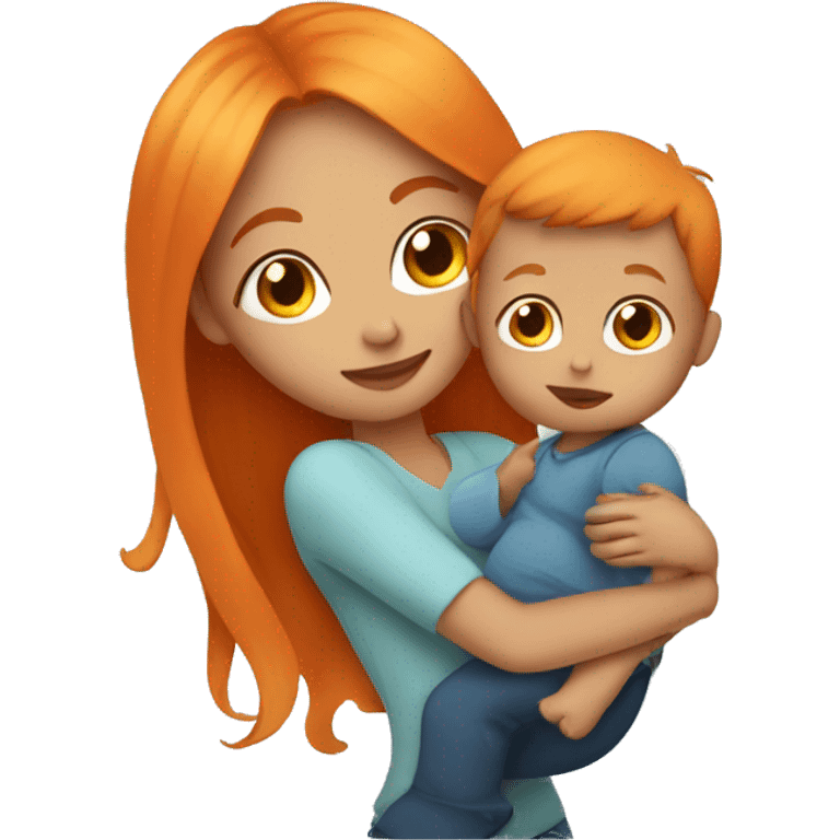 Girl with long orange hair holding baby boy  emoji