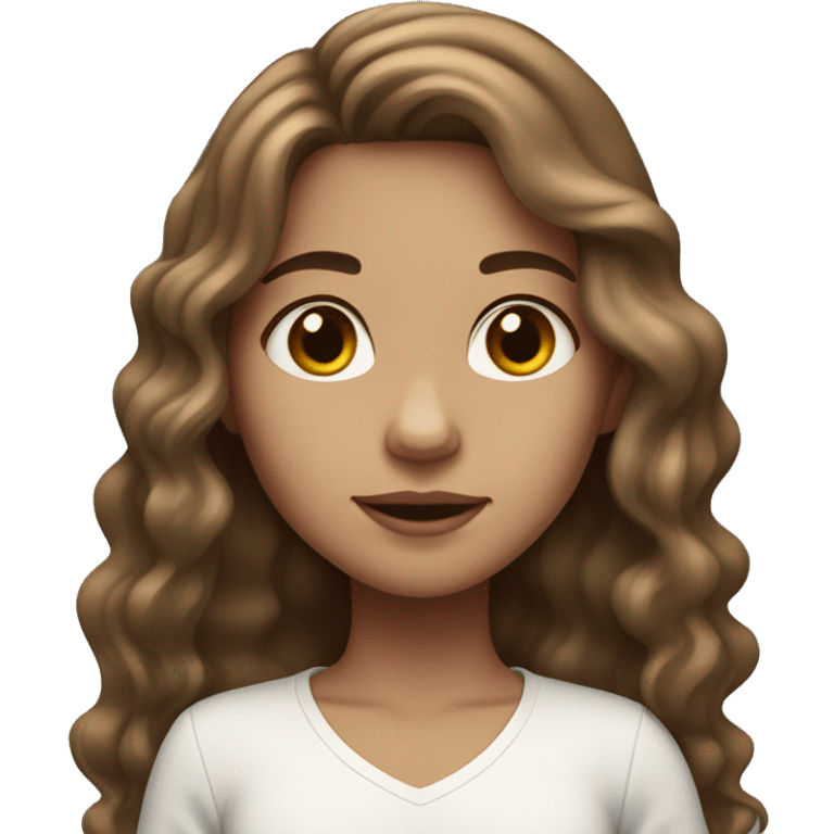 girl with light skin and long wavy brown hair with white iPad emoji