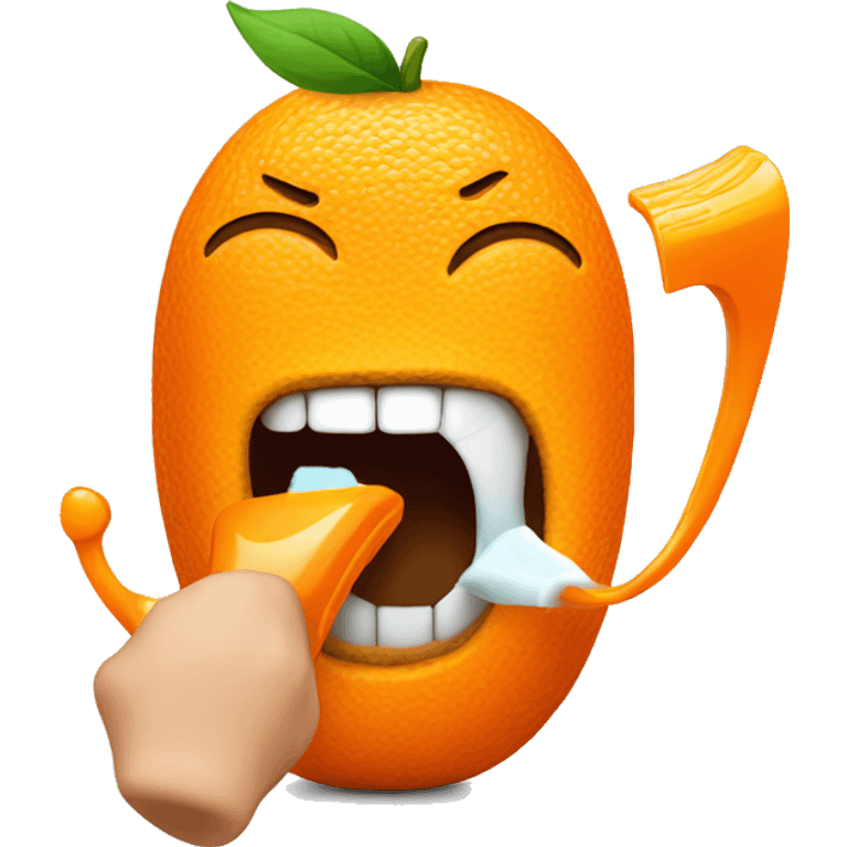 orange brushing its teeth emoji