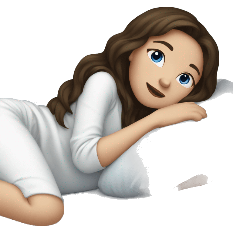 Brunette girl with blue eyes sleeping in white pajamas emoji