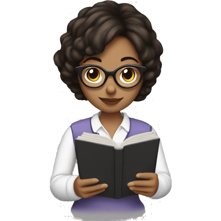 Brunette Girl with glasses reading in kindle emoji