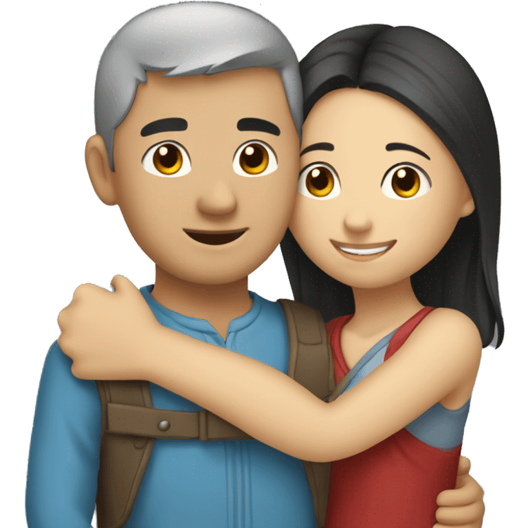 hug between asian girl and romanian man with a  emoji