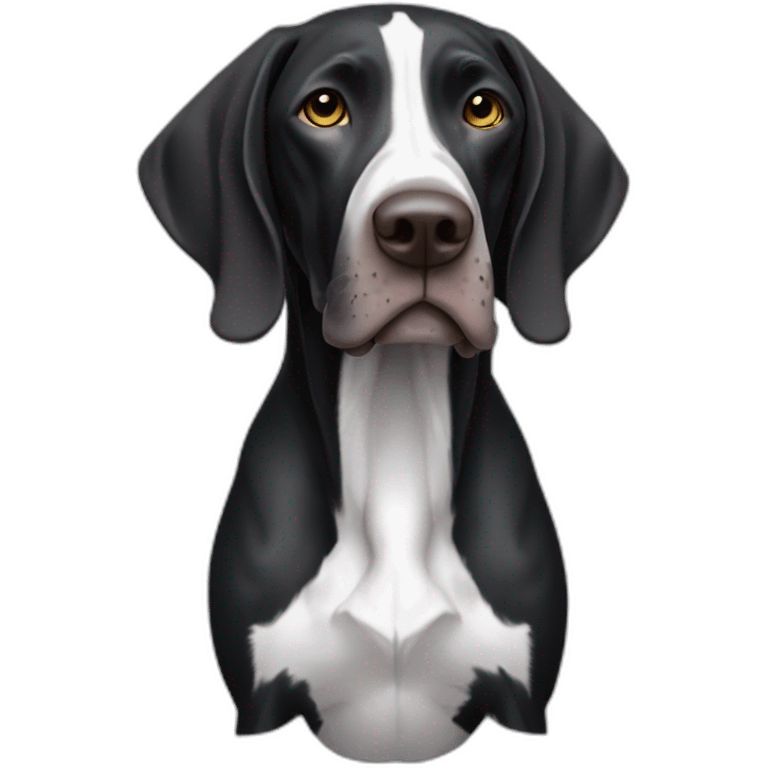 black german shorthair pointer, long snout, full black head, without white on the head, with white hair on the snout, black and white spotted body emoji