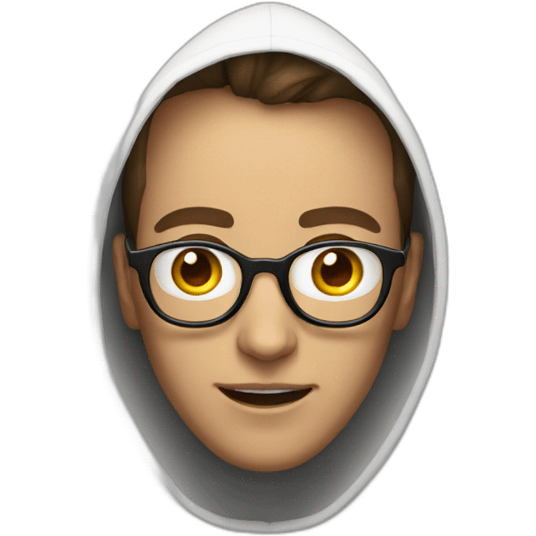 a man in a white hoodie with glasses and egg-shaped face with open mouth emoji