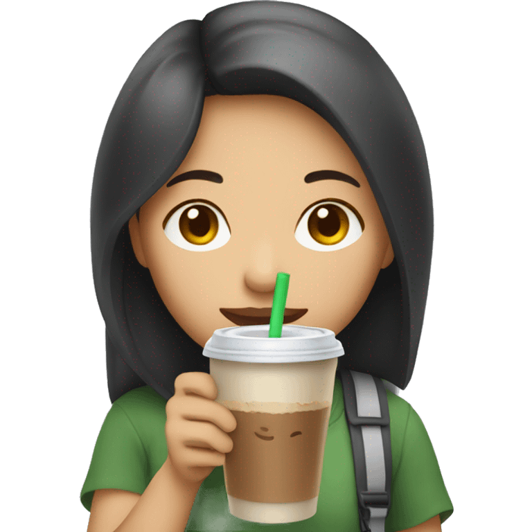 an asian girl drinking a cup of iced coffee emoji