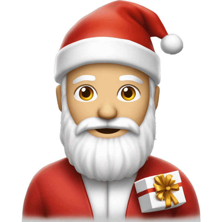 père Noël avec cadeau est costume rouge et barbe blanche emoji