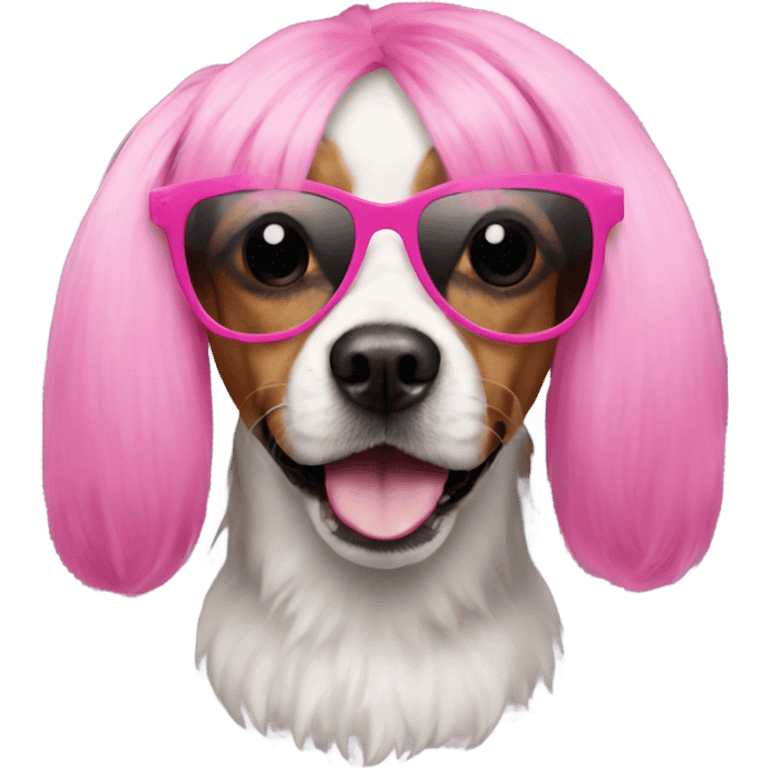 Dog with a pink wig and sunglasses emoji