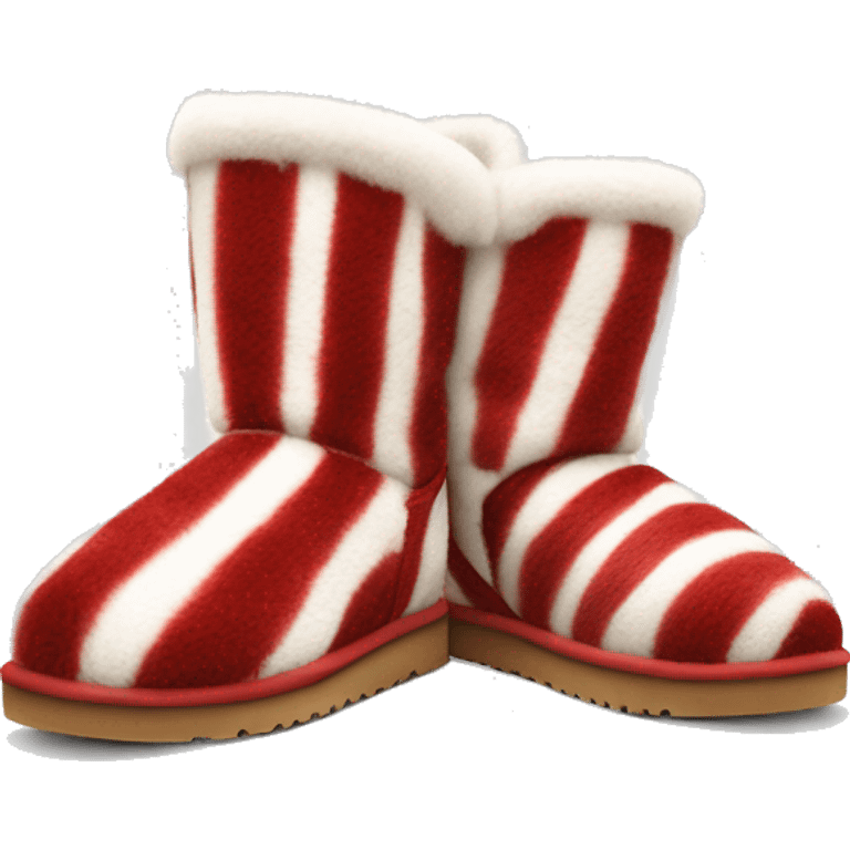 Realistic red and white striped fur Ugg boots isolated.  emoji