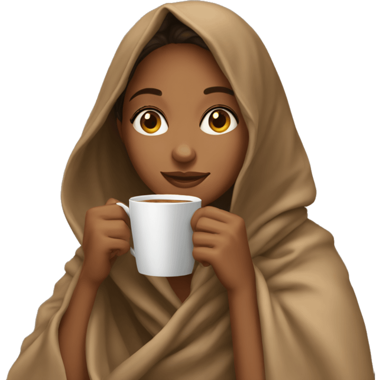 tan girl sipping coffee with blanket emoji