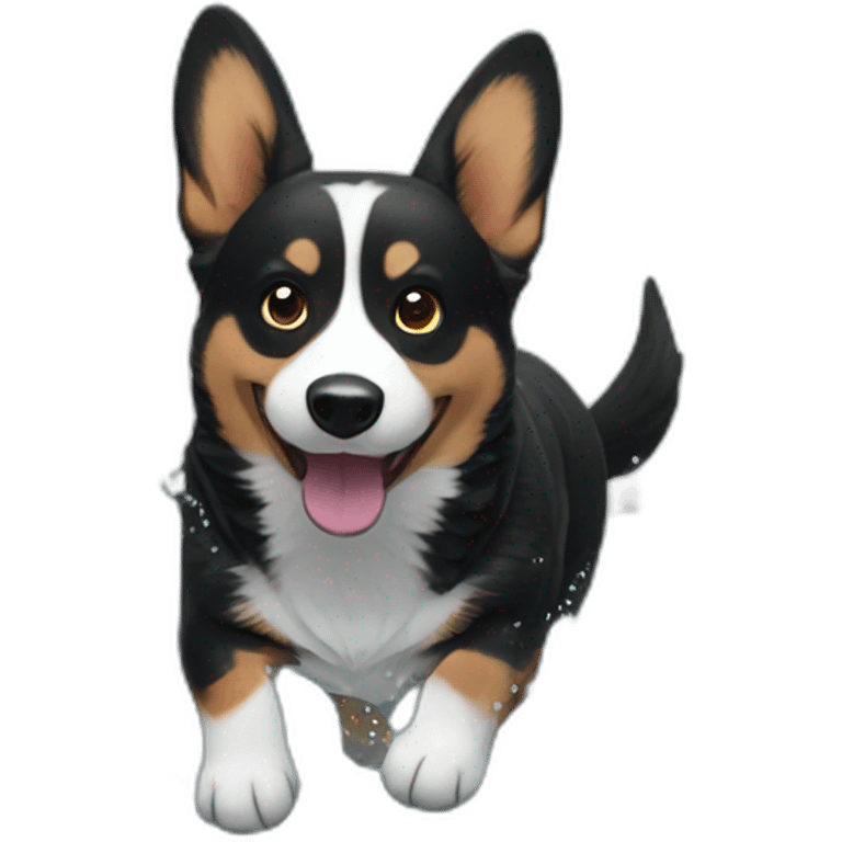 Black corgi swims into water emoji