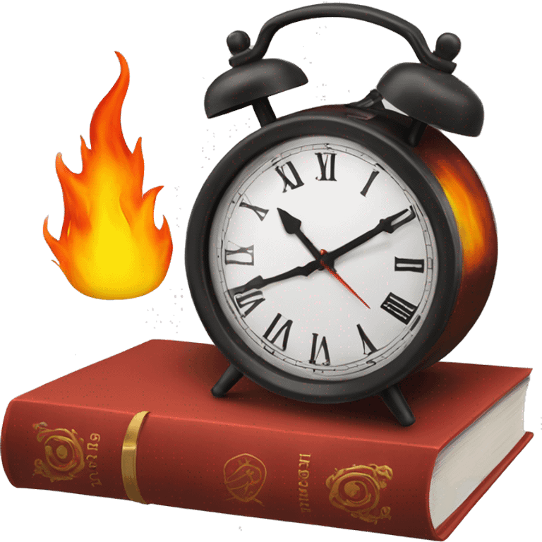 fire clock with book emoji