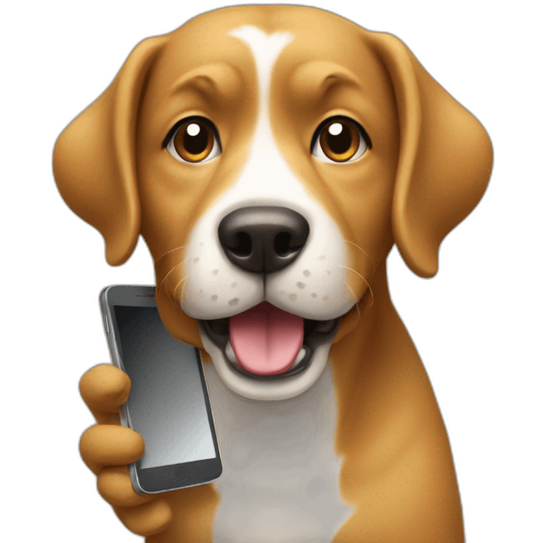 Dog  happy to using his smartphone emoji