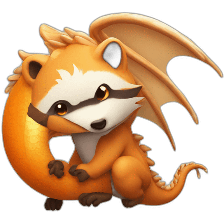 flying half-badger half-dragon orange thinking of food emoji