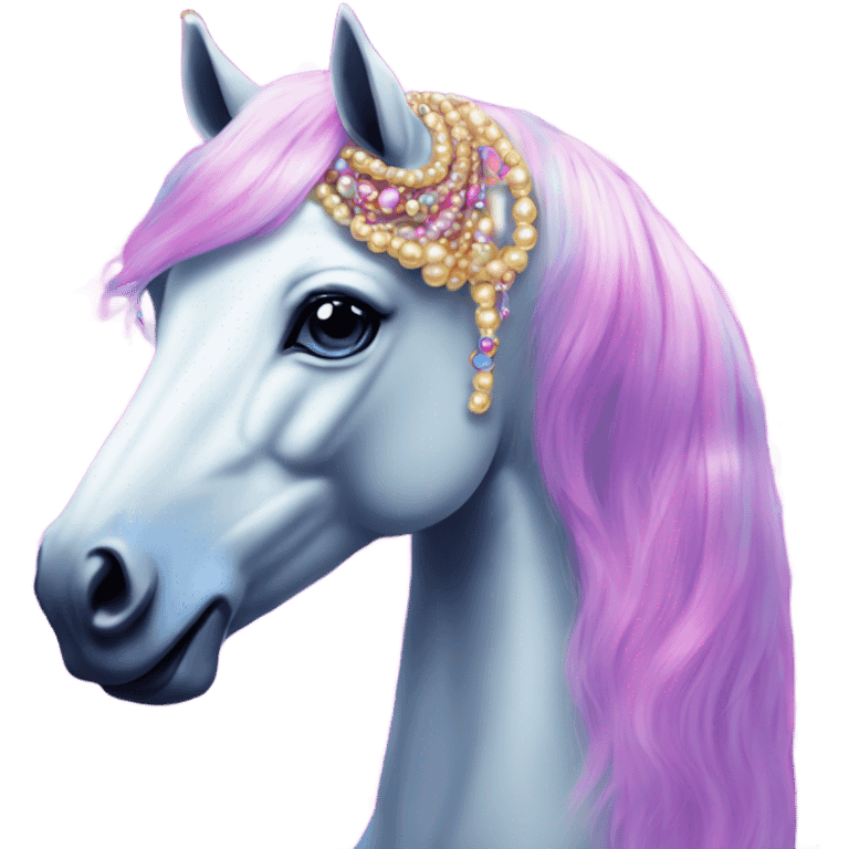 Lisa frank horse with pearls in hair emoji