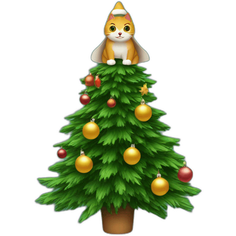 cat on a christmas tree as a rocket emoji