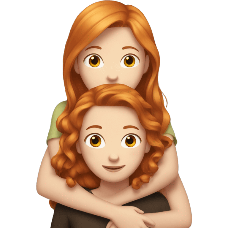 Ginger hair girl hugging brown hair girl emoji