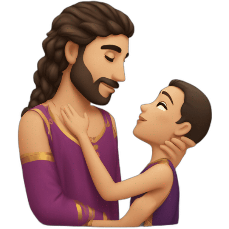 a pretty brunette girl kissing a Moroccan man emoji