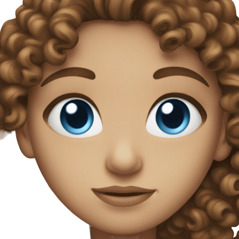 blue eyed, female, brown hair, curly hair emoji