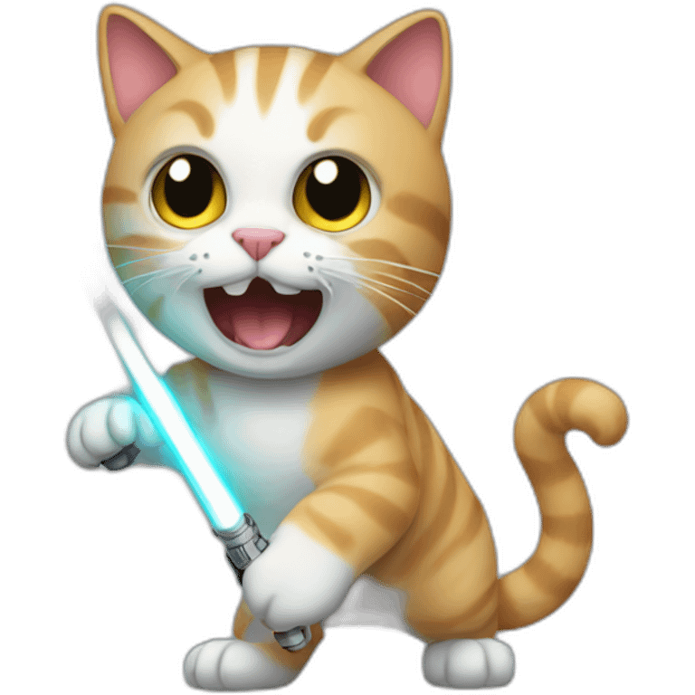 a cat fighting with a lightsaber emoji