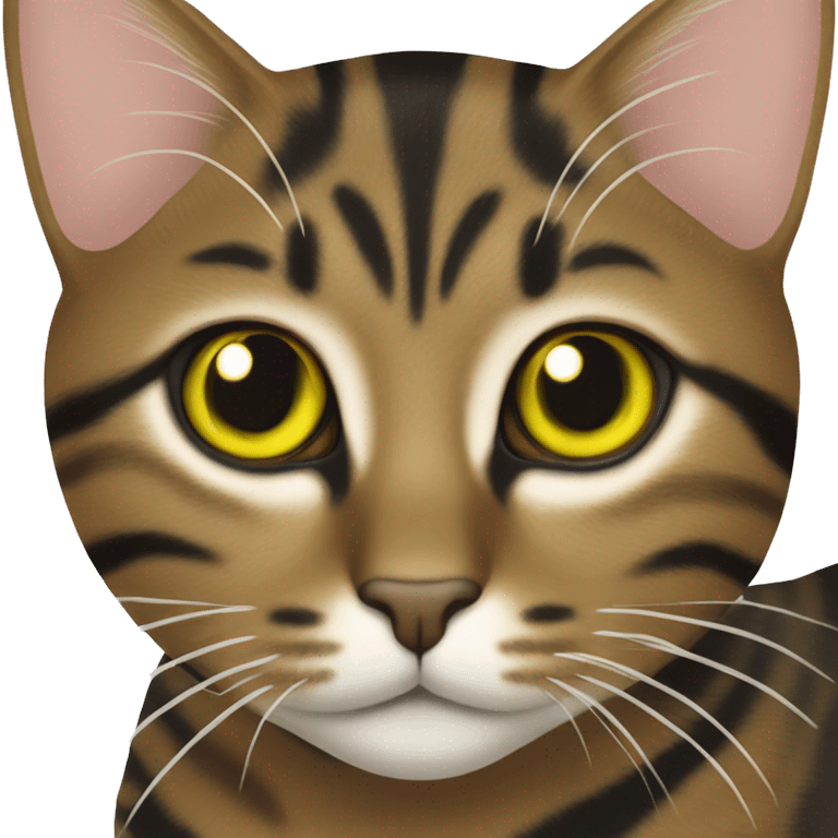 brown tabby cat with black stripes and yellow-green eyes emoji