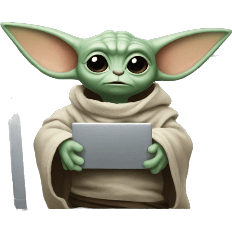 Grogu from Star Wars with a laptop emoji