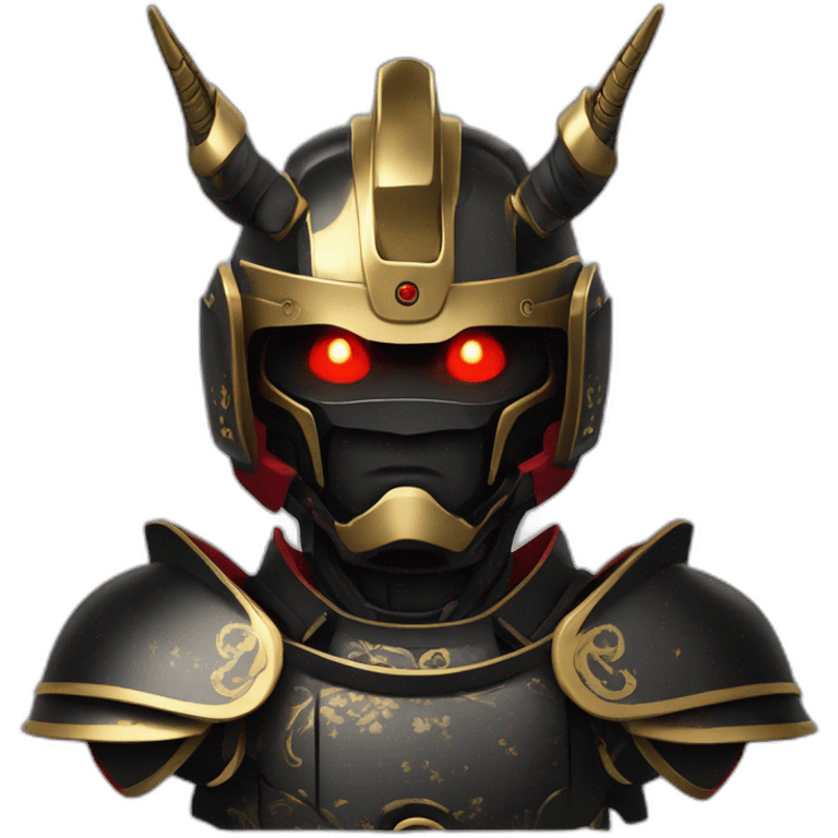 robot samurai with red eyes and gold horns on samurai-style, black colored helmet emoji