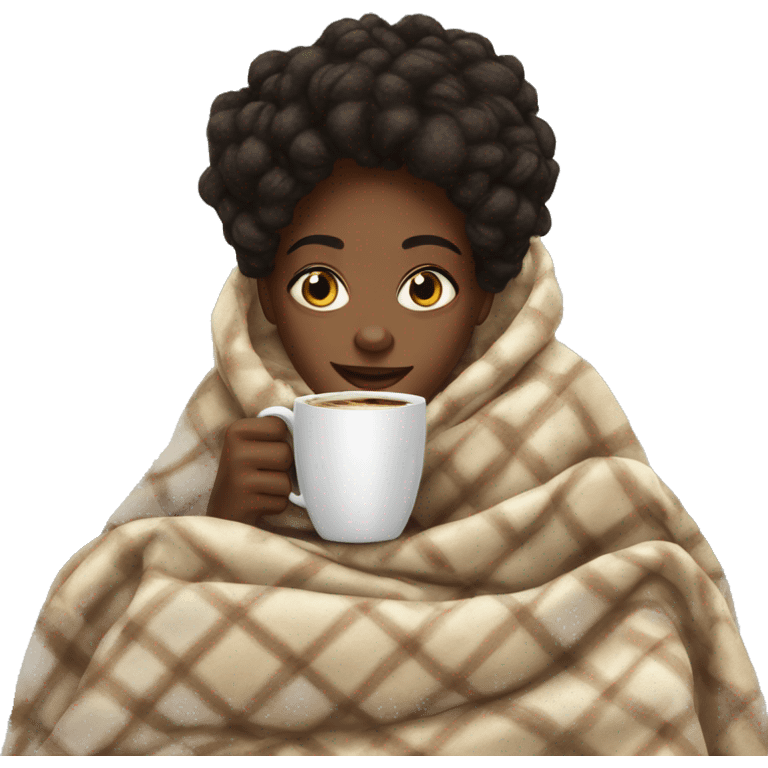 Black girl drinking coffee rapped in blanket emoji