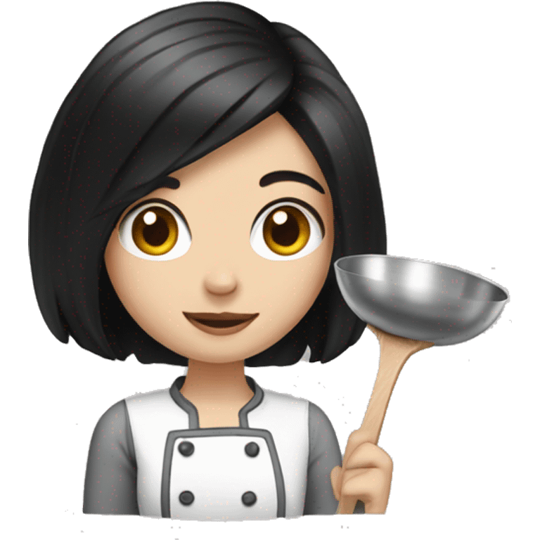 Pale girl with black hair cooking  emoji