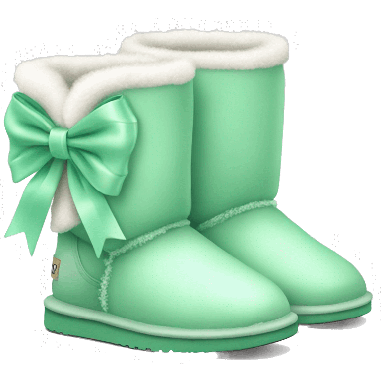 Realistic mint green ugg boots with fur and light mint green bow. emoji