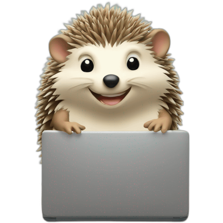 hedgehog working on a laptop smiling emoji