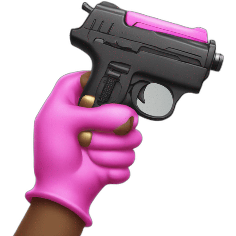 brown hand with pink nails holding large scary dark water gun emoji